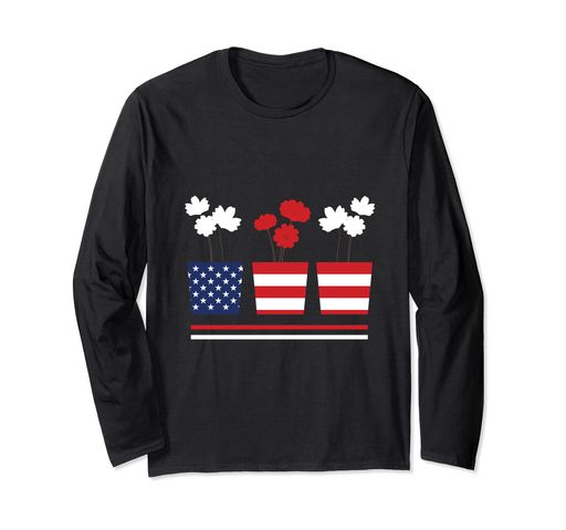 愛国心が強い庭師アメリカの国旗の植木鉢ベテランガーデン長袖Tシャツ
