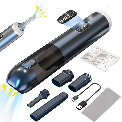 TEZILON車用掃除機ハンディクリーナー多機能ミニ掃除機コードレス車用カークリーナーOLED画面付き充電式18000PA強力吸引力LED照明ハンディ掃除機低騒音対策小型クリーナー真空機能対応コン…