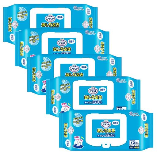 Baby Wipes - 【お徳用5セット】アテントトイレに流せるおしりふき無香料72枚x5セット