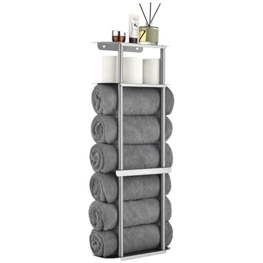 simpletomeバスタオル収納タオルラック壁掛けバスルームシャワーオーガナイザー棚厚肉炭素鋼(シルバーグレー)