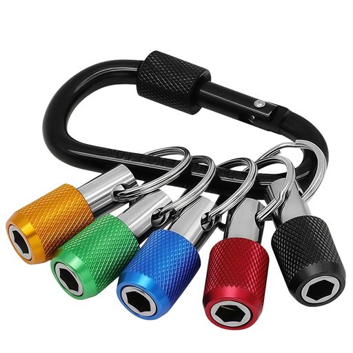 6.35mm(1/4インチ)六角軸ビットホルダー5個セットカラビナ付きアルミ合金クイックリリース延長ツールイ..