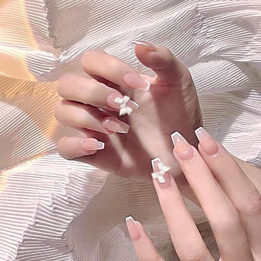 Other - 24本のネイルピース白いボーダー蝶结びフレンチ成人式披露宴パーティー二次会結婚式ネイル