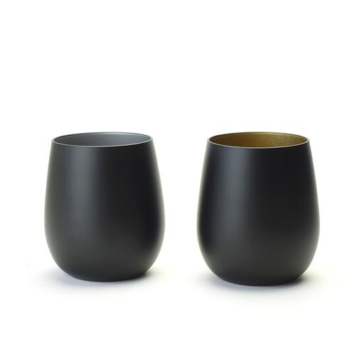 墨黒金銀彩 ペアグラス 350ml 2個セット 黒マット ガラス製 高級 箱入 250504 (黒)