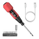 電動と手動式2in1電動ドライバーボールグリップドライバーナットドライバー差替ドライバーセット電工ドライバー修理ツール充電式LEDライトとUSBケーブル付き10本組レッド