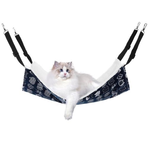 YFFSFDC 猫 ハンモック キャット 椅子 ケージ用 大きい 両面使用 耐荷重10KG 大きい60cm x 50cm ペット 日向ぼっこ 遊び場 通気性 金具丈夫 冬夏両用長さ調節可能 (ネイビ)