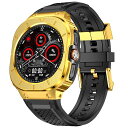 MIOHHRステンレススチールケースカバー付きシリコンストラップ互換性SAMSUNGGALAXYWATCHULTRA47MMバンド保護ケース男性用(ゴールデン)