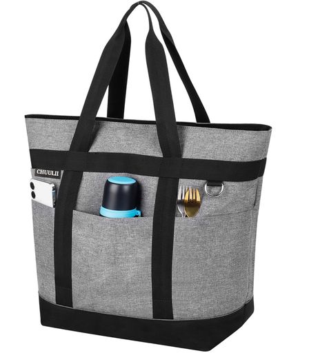 [CHUULII]大容量夏冬共用クーラーバッグトートバッグ型保冷保温バッググレーXL