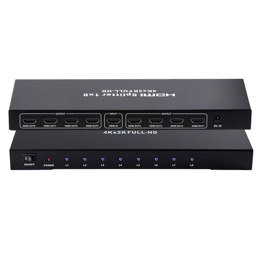 【HDMI分配器1入力8出力】8x HDMI分配器は、1つのHDMI入力信号を、入力信号と同一の8つのHDMI出力信号に分割できます。 【音声をサポート】LPCM、Dolby-AC3、DTS7.1、DSD / Dolby TrueHD / DTS-HDマスターオーディオ。 基本的に、使用可能なすべてのオーディオオプションがサポートされています。 【ビデオ形式】4Kx2Kおよび3D、Deep Color 480i / 576i / 480p / 576p / 720p / 1080i / 1080P / 1440i / 1440p。 EIDI期間:6秒。 【放熱性が良い】8x HDMI分配器の頑丈でクールな金属筐体は、内部を保護し、素早い熱の吸収と放散を支援することでユニットを冷却状態に保ちます。 【プラグ&amp;プレイ】8つのHDMI TVを同じビデオソースに同時に接続します。同じ解像度をすべてのディスプレイに出力します。製品の最適な画質と寿命を得るために推奨されるケーブル長は30フィート以下です。