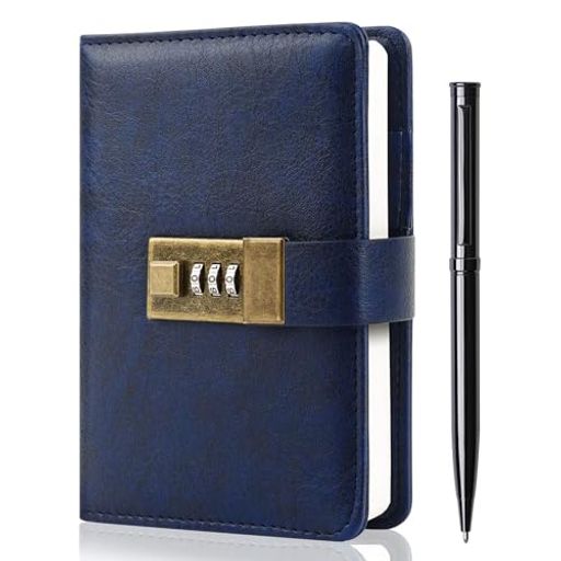 WEMATE日記帳2024A6鍵付きノートPUレザーペン&ギフトボックス付きパスワードノート240ページ-15.8cmx11..