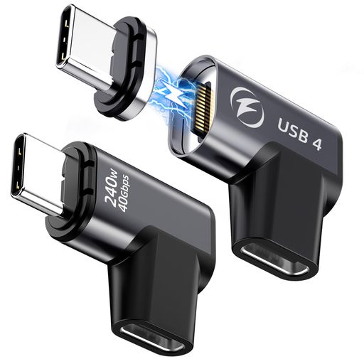 USB Type-c 変換アダプタ マグネット 240W(2パック)磁気USB Cアダプター直角24針、USB 4 40 Gbps 8 K 60 Hz付き、iPhone 15シリーズ、Thunderbolt 3/4、MacBook