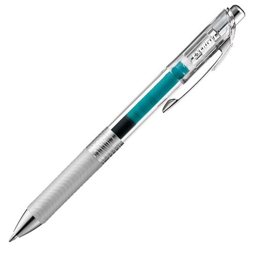 【特長】スッと書けてサッと乾く ゲルインキボールペン 【インキ色】ターコイズブルー 【ボール径】0.7mm 【材質】後軸・頭冠=再生PC ノック・前軸=ABS樹脂メッキ グリップ=エラストマー クリップ=鉄 【1本あたりサイズ/重さ】幅 16mm x奥行 11mm x 長さ147mm/13g