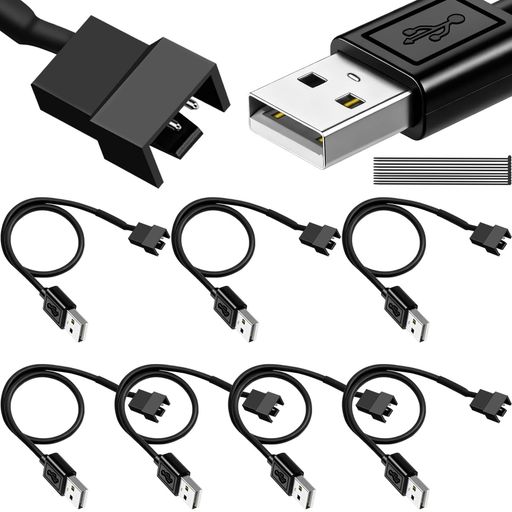 Usb （5 m+） - MKBKLLJY8個5VPWMUSBから3ピン/4ピンファン電源アダプターケーブル(速度制御機能付き)コンピューター冷却コネクター長さ30cm(11.8インチ)黒ケーブル用結束バンド付属