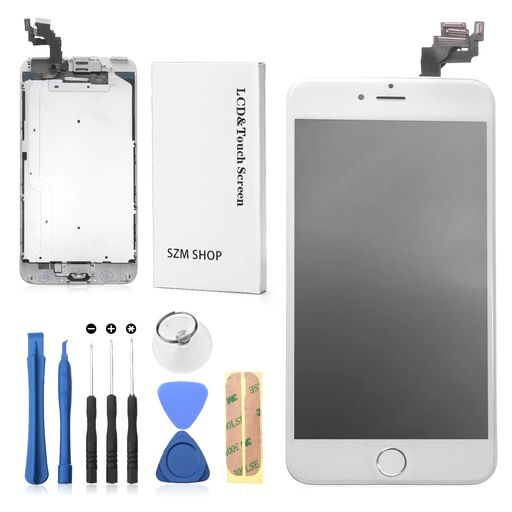 SZMiPhone6plus修理用液晶パネルフロントパネルセットLEDスクリーン(スピーカー+フロントカメラ+ホームボタン付き)(6PLUS白)