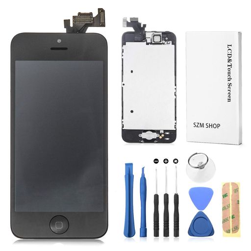 SZMIPHONE5修理交換用フロントパネルセットタッチパネル液晶パネルセット修理パーツ(スピーカー+フロントカメラ+ホームボタン付き)(5黒)