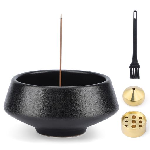 Segartyお香立て広口陶器香炉陶器製2種類真鍮付属和モダンおしゃれお線香立て掃除簡単水洗い香皿香炉疲..