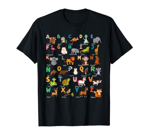 動物 アルファベット ABC スペイン語学習 Tシャツ