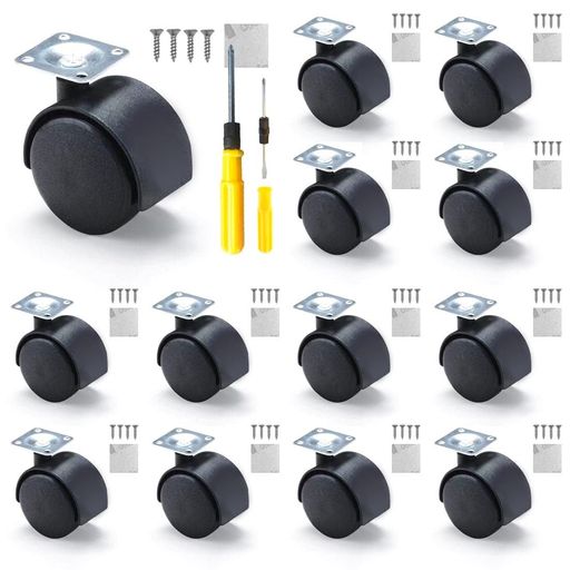 12個セットブレーキ付きフラットキャスター両面テープ付きネジ付き両用ドライバー付き360度ロータリー..