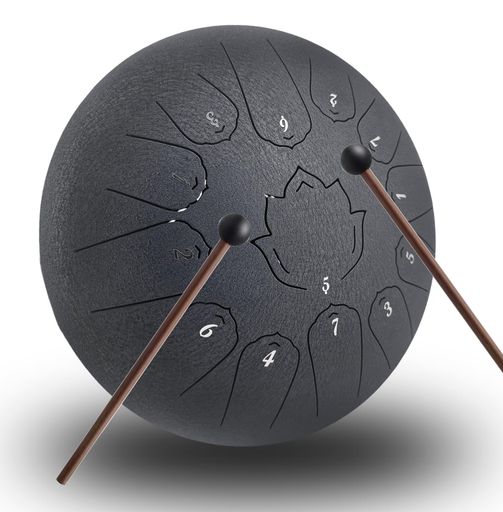 タングドラム12インチ13音スリットドラムタングドラムスチールドラム金属ドラム打楽器楽器演奏スチールドラムヨガ/瞑想/癒し/祈り/疲労療楽譜付き収納バッグ付き&ドラムスティック(黒)