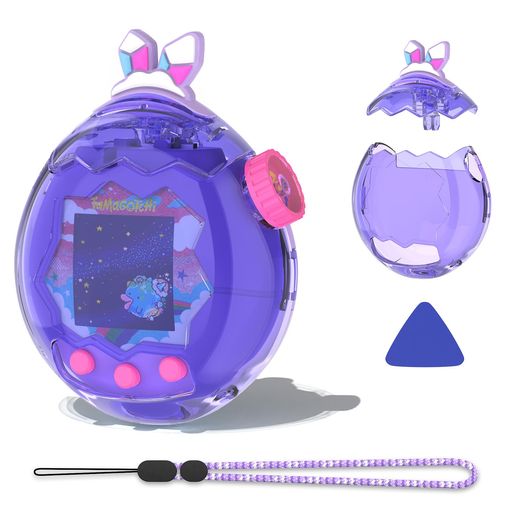 ForTamagotchiParadise専用2点セット全面保護高硬度PCハードケース+猫ちゃんカバー耐衝撃防塵キズ防止透湖藍&アクアブルー猫透明装着したまま充電可能ストラップ&オープンツール付き高密着設計