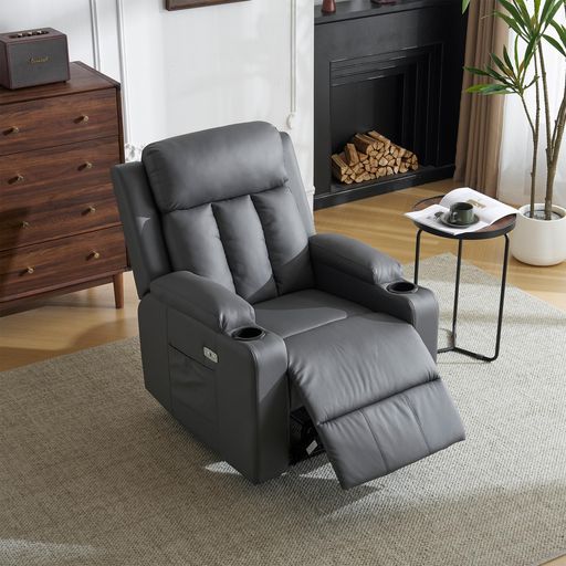 OSJリクライニングソファー電動リクライニングソファオットマン一体型1人掛けUSBポート付き電動ソファ..