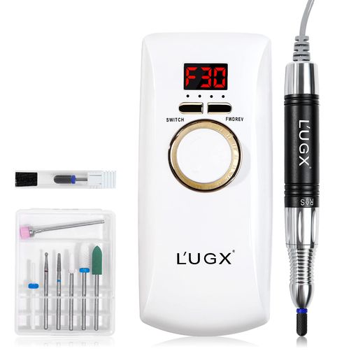 L’UGX電動ネイルマシン30000RPMプロネイルドリル研磨爪磨きネイルマシーン自宅サロン用低騒音低振動8個のビット(ホワイト)