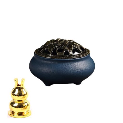 丸型香炉お香立て陶器蓋付き蓋付き難燃綿と瞑想浄化香道仏具アロマ・コーン・スティック線香茶屋事務室..