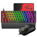 MAMBASNAKEメカニカルゲーミングキーボードマウス、UK配列、62キーキーボード、有線、LEDバックライト、RGB、USB接続、完全なアンチゴーストボタン、キーキャップ取り外し可能、ゲーマーや…