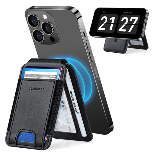 [nuoku]スマホカードケース用のiPhone15/14/13/12シリーズ、調節可能なスタンド付き、と互換性のあるmagsafeカードケース、スマホカードケースマグネット、13/12