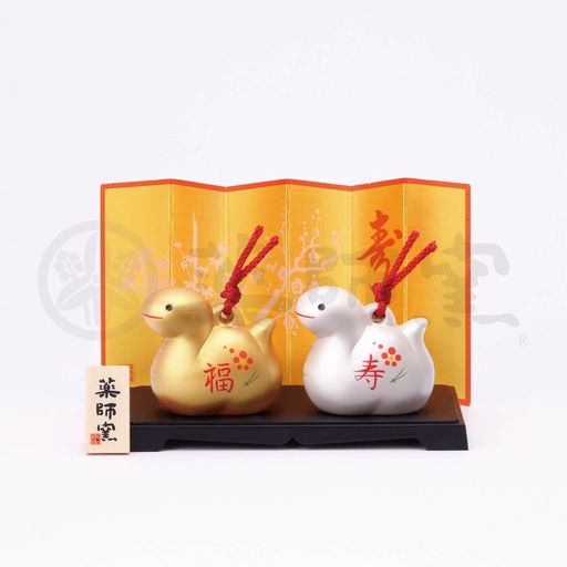 乐天商城 - 薬師窯(yakushigama) 彩耀 招福 寿々巳 福寿 金銀土鈴 【69】 2025年 令和7年 干支 へび 新年 置物 縁起物