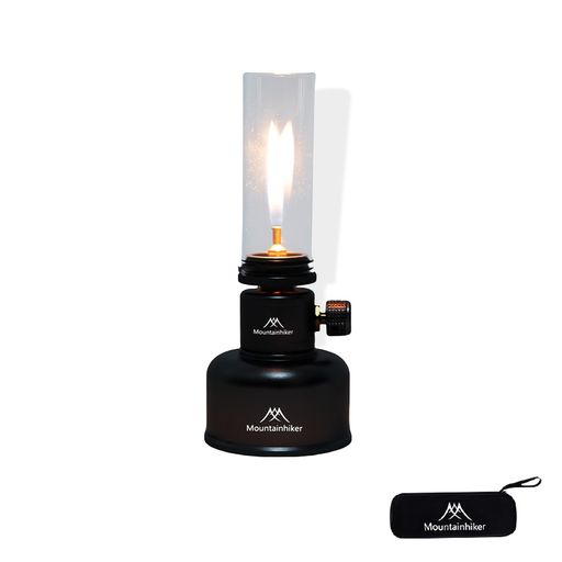 Mountainhikerキャンドルランタンガスランタンコンパクト耐熱ガラス真鍮製ノズルOD缶対応アルミ合金ガスタンク収納ケース付きアウトドア・キャンプ用(黒)