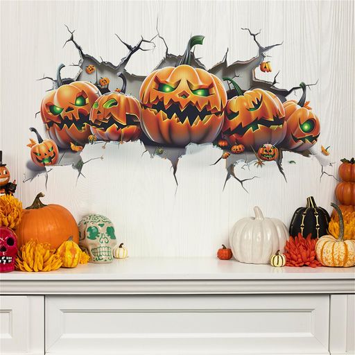 乐天商城 - HOTIYOKハロウィンシール壊れた壁カボチャ怖いハロウィーンステッカーハロウィンアート窓ハロウィンステッカーウォールステッカーhalloweenstickers飾り浴室リビングルームベッドルームハロ…