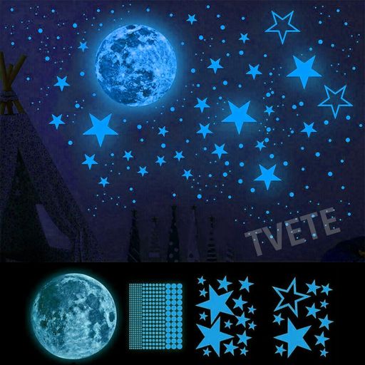 TVETE夜光シール光るステッカー蓄光星+月光るウォールステッカー蓄光印鑑蛍光星光るきらきら星雰囲気たっぷりの部屋光るシール窓ステッカー星空きらきら部屋飾り雰囲気満点部屋におし…