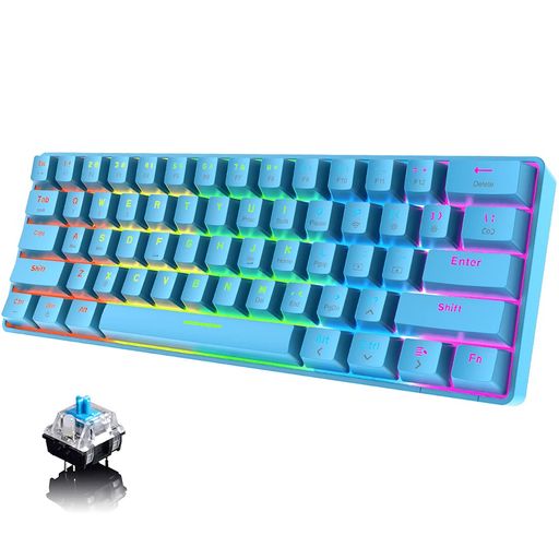 メカニカルゲーミングキーボードBLUETOOTHワイヤレス有線接続、充電式TYPE-Cケーブルキーボード、プログラム可能61キーメカニカルRGBキーボードコンピューター、PC、MAC、WINDOWS、LINUXVISTA(青… メカニカルゲーミングキーボードBLUETOOTHワイヤレス有線接続、充電式TYPE-Cケーブルキーボード、プログラム可能61キーメカニカルRGBキーボードコンピューター、PC、MAC、WINDOWS、LINUXVISTA(青…