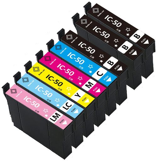 エプソン用IC6CL50互換インクカートリッジIC50(3BK/C/M/Y/LC/LM)互換インク増量版8本セット最新ICチッ..