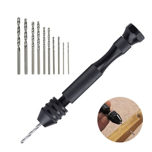 WANJICHENRUI ピンバイス ハンドドリル クラフトツール プラモデル 工具 10点セット 収納ケース付き 手芸 DIY工具 (ブラック)