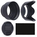 カメラレンズフード2個とレンズキャップ1個の55MMセット-ラバー(折りたたみ式)+チューリップフラワー-サンシェード/シールド-レンズのフレアとグレアを軽減-...