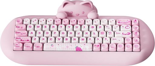 YUNZII C68 ワイヤレスメカニカルキーボード かわいい猫 ps4/ps5対応 65% 無線 ホットスワップ シリコーン 人間工学 ゲーミングキーボード三つモード BT5.0/2.4G/有線 RGBバックライト NKRO Win/Mac用