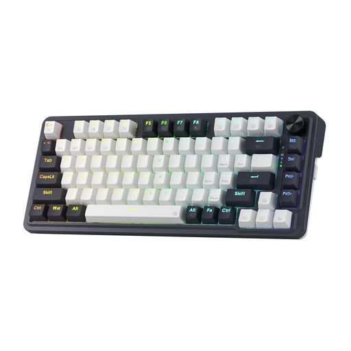 REDRAGONK673PRO75%ワイヤレスガスケットRGBゲーミングキーボード|3モード|81キー|コンパクト|メカニカルキーボード|ホットスワップソケット付き|専用ノブコントロール&吸音パッド|リニアレッ…