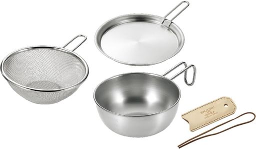 よこやま燕熟の技シェラカップ・ボウル15cm&手付きザル・蓋トレー・レザーカバー付きEJSB-650