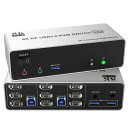 8K@60HZ4K@144HZDISPLAYPORTKVM切替器3モニター2PC、USB3.0トリプルモニター切替器3モニタと3USB3.0ポートとオーディオマイク、キーボードとマウスを共有する2台のコンピュータ用切替器