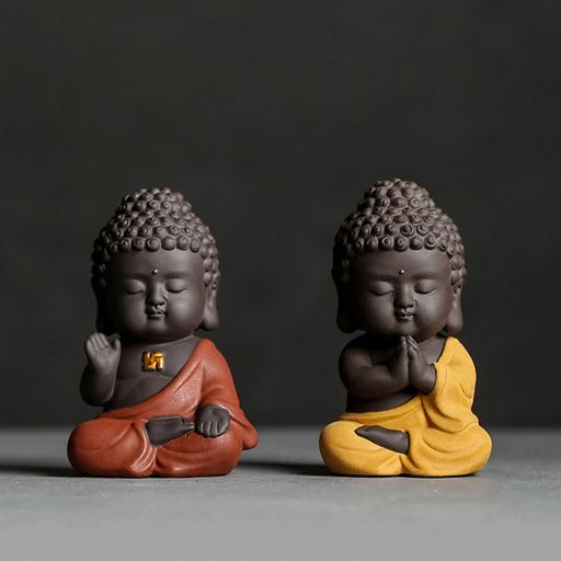 Temiryお釈迦様オブジェお釈迦かわいい仏像陶器座禅如来像ミニ2PCS(タイプ3)