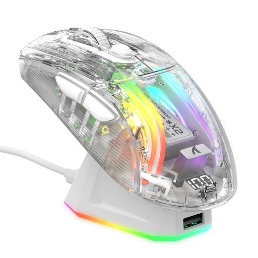 Happy night RainbowのMAMBASNAKExATTACKSHARKX2PROゲーミングマウス透明スケルトンおしゃれ3モード2.4G/有線TypeC/BluetoothPixArtセンサーワイヤレスマウス静音無線軽量RGBイルミネーション|詳細画像