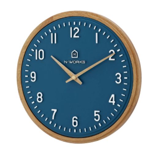 インターフォルム掛け時計エコルCL-4072ネイビーウッドスイープムーブメント北欧ホワイト直径30cm
