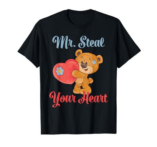 ハートを持ったクマとかわいいメンズまたはボーイズバレンタインデザインTシャツ