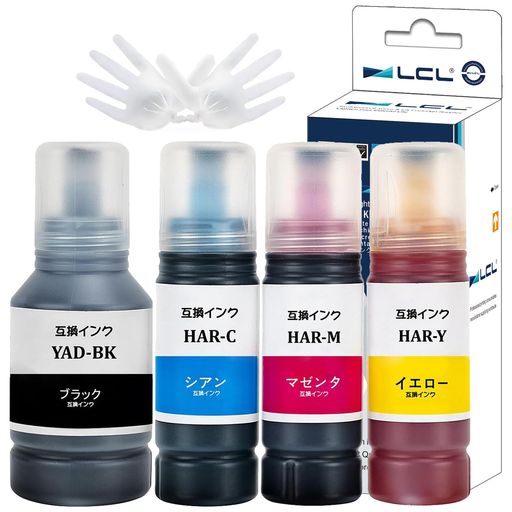 LCLエプソン用YAD-BKHAR-CHAR-MHAR-Y(4色セットBK140MLC/M/Y70ML)互換インクボトル対応機種: