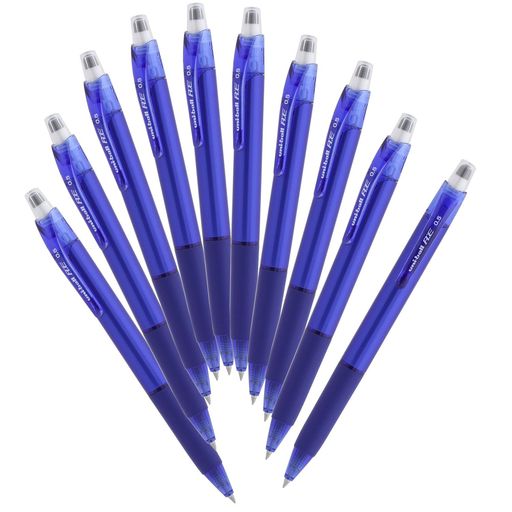 【ユニボールR:E/アールイー】ノック式消せるゲルインクボールペン 【特長】サッと、ノック。逆さで、ロック。こすって、消せるボールペン。 【商品詳細】ペン後端のラバーでこすると摩擦熱で色を消せるゲルインクボールペン/きれいに消せる・消しくずが出ない・何度でも書き直せる 【仕様】ボール径:0.5mm/インク色:コバルトブルー 【サイズ】軸径11.4x厚さ16.36x全長145.8mm【重量】12.5g