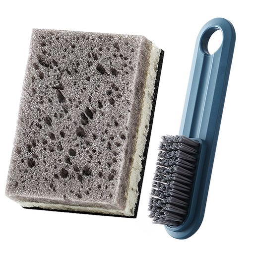 靴洗いブラシ柄付きたわしシューズブラシ&スポンジ2点セット|携帯便利靴用シューズケア上履き子供洗濯..