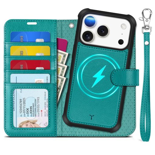Rakuten - TUCCHiPhone17Pro対応ケース手帳型2in1分離式6.3インチストラップ付き取り外し可RFIDブロッキング4つカードポケット横置きスタンド機能衝撃吸収全面保護PU合皮あいふぉん17プロ対応カバー