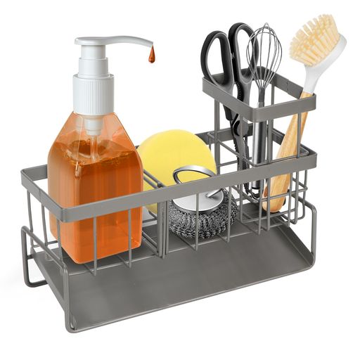Reelyoスポンジ置きスポンジホルダー洗剤ラック水切り防錆水が流れる炭素鋼可動式仕切り板付きたわしホルダー台所/洗面所/キッチン収納(アップグレード版)