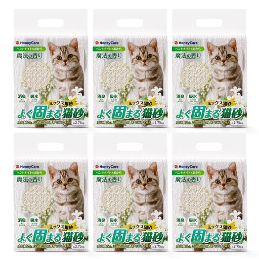 HoneyCare ハニーケア ミックス猫砂 約5L/2.75KG*6袋セット おからとベントナイト 猫砂 猫トイレ用品 ネコ砂 固まる 混ぜる 脱臭